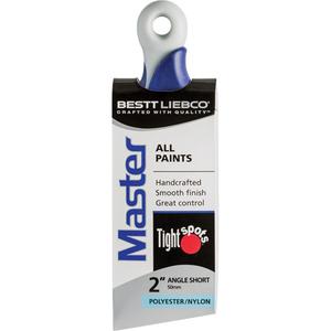 Master Short Angle Paint Brush - 2", Plastic, Poly/Nylon, 5/8", 2-1/4", All Paints, Stainless Steel, Rubber Overmold, Solid Round