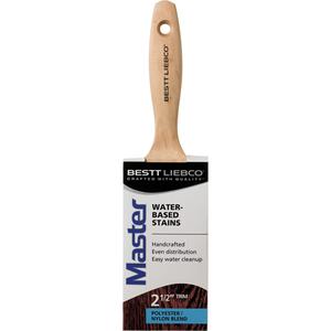 Master Water-Based Stains Trim & Angle Paint Brush - 2-1/2", Wood, Poly/Nylon, 5/8", 2-15/16", Water-Based Stains, Stainless Steel, Long Sash, Sanded
