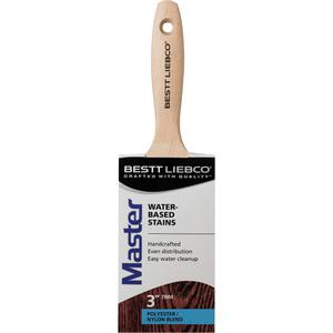 Master Water-Based Stains Trim & Angle Paint Brush - 3", Wood, Poly/Nylon, 11/16", 3-7/16", Water-Based Stains, Stainless Steel, Long Sash, Sanded