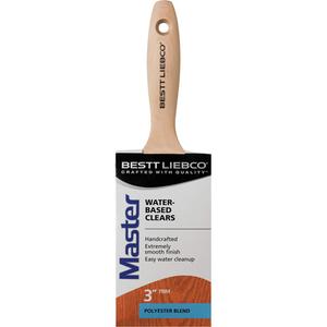 Master Water-Based Clear Coatings Trim & Angle Paint Brush - 3", Wood, Polyester, 11/16", 3-7/16", Water-Based Clears, Stainless Steel, Long Sash, Sanded