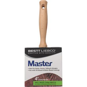Master Block Paint Brush - #103, Wood, White China, 4", 1-1/8", Preservative & Waterproofer Coatings & Stains, Nickeled Steel, 2-Piece Screw-In, Lacquered
