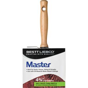 Master Block Paint Brush - #123, Wood, White China, 4-3/4", 1-1/8", Preservative & Waterproofer Coatings & Stains, Nickeled Steel, 2-Piece Screw-In, Lacquered