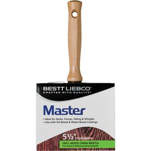 Master Block Paint Brush - #144, Wood, White China, 5-1/2", 1-5/8", Preservative & Waterproofer Coatings & Stains, Nickeled Steel, 2-Piece Screw-In, Lacquered