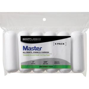 Master Foam Paint Roller Covers - 9.525 mm (3/8"), 101.6 mm (4"), Enamel, Oil & Alkyds, Lint-Free Foam, White, Polypropylene