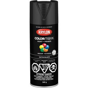 COLORmaxx™ Paint + Primer - Aerosol Can, Black, 16 oz., 12 oz., Semi-Flat, Black, Black