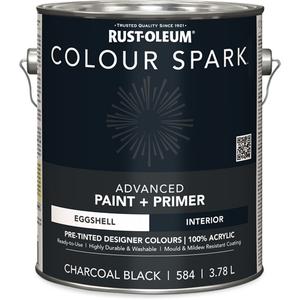 Colour Spark™ Interior Pre-Tinted Paint + Primer Wall Paint - Gallon, Black, 3.78 L, 3.78 L, Eggshell, Charcoal Black, Pebble Grey, Cement Grey, Ivory Canvas, Picket Fence White, Powder Room Blue, Light Cream