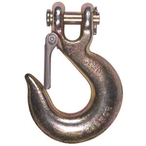 Clevis Slip Hook with Latch - Grade 70 - Clevis Sling Hook w/Latch, 3/8", 5250 lbs. (2.625 tons), Forged Alloy Steel, 70, Gold Chromate, 0.45", 3.63", 5.15"