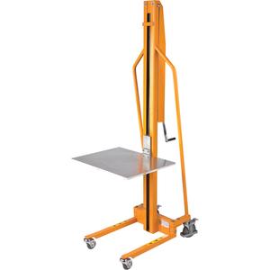 Platform Lift Stacker - 220 lbs., 18" W x 23" D, 5", 58-1/2", Hand Winch, 9.25", 23.5", 71.5", 32"