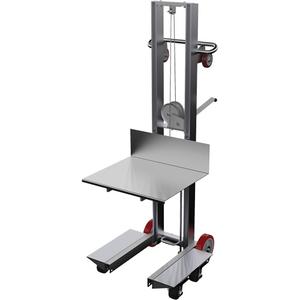 Platform Lift Stacker - 400 lbs., 24" W x 20" D, 6-1/8", 60", Hand Winch, 144 lbs., Aluminum