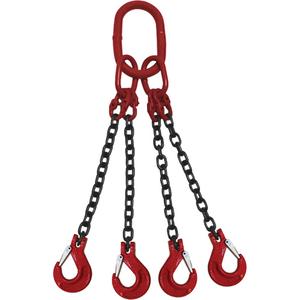 Chain Sling - 9/32", Oblong & Slip, Quadruple, 10', Grade 100, 6400 lbs., 9100 lbs., 11200 lbs.