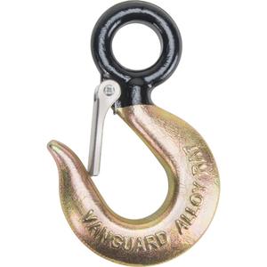 Black Eye® Wire Rope Hoist Hook - Eye Sling Hook w/Latch, 14000 lbs. (7 tons), Forged Alloy Steel, 1.88", 2", Black, Gold
