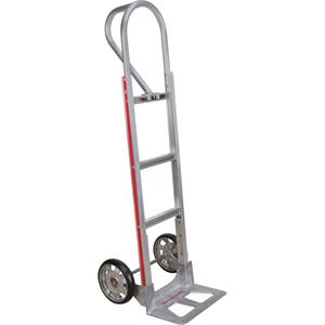 Knocked Down Hand Truck - P-Handle, Aluminum, 14" W x 7-1/2" D, Pneumatic, 10" H x 3" W, 500 lbs., 52", 16", Silver