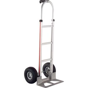 Knocked Down Hand Truck - Single Grip, Aluminum, 18" W x 7-1/2" D, Mold on Rubber, 8" H x 2" W, 500 lbs., 52", 21", Silver