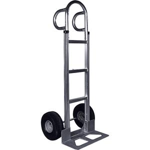 Knocked Down Hand Truck - P-Handle, Aluminum, 18" W x 7-1/2" D, Mold on Rubber, 8" H x 2" W, 500 lbs., 52", 21", Silver