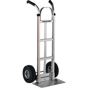 Knocked Down Hand Truck - Dual, Aluminum, 18" W x 9" D, Pneumatic, 10" H x 3" W, 500 lbs., 48", 21", Silver