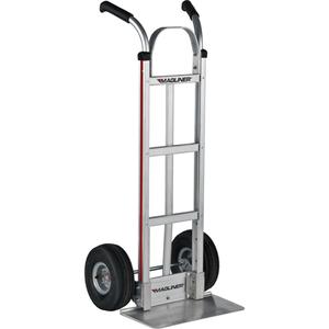 Knocked Down Hand Truck - Dual, Aluminum, 18" W x 9" D, Mold on Rubber, 8" H x 2" W, 500 lbs., 48", 21", Silver