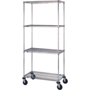 Wire Shelf Cart - 4, 800 lbs., Chrome Plated, 24", 69", 60", Rubber