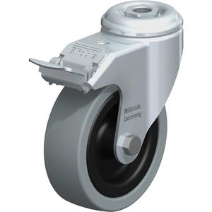 Light-Duty Caster - 4" (101.6 mm), 242 lbs. (110 kg.), Solid Rubber, Swivel with Brake, Steel, 1-1/4" (31.75 mm), 2-1/4" x 2-1/4" (57 mm x 57 mm), 1/2" (12.7 mm), 2-1/4" x 2-1/4" (57 mm x 57 mm)