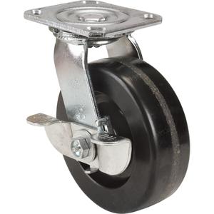 Caster - 6" (152.4 mm), 900 lbs. (408 kg.), Phenolic, Swivel with Brake, Steel, 1-9/16" (40 mm), 5-1/4" x 3-3/8" (133 mm x 86 mm) - 4-15/16" x 2-7/16" (125 mm x 62 mm), 7/16" (11 mm)