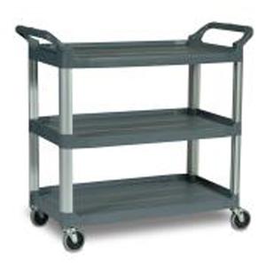 Open-Shelf Utility Cart - 3, 300 lbs., Polypropylene, 40", 37-7/8", 20", Rubber, Knocked Down, Grey