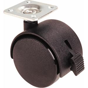 Twin Wheel Casters (300/400 Series) - 2" (51 mm), 75 lbs. (34 kg.), Plastic, Swivel with Brake, Steel, 2" (50.8 mm), 1" x 1" (25 mm x 25 mm), 15/64" (5.95 mm), 1-1/2" x 1-1/2" (38 mm x 38 mm), 2"