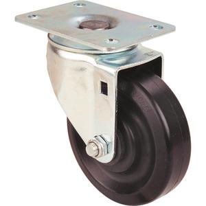 Heavy-Duty Caster - 5" (127 mm), 350 lbs. (158.8 kg.), Mold-on Rubber, Swivel, Steel, 1-1/2" (38 mm), 2-5/8" - 3" (67 mm x 76 mm) - 3" - 3-5/8" (76 mm - 92 mm), 3/8" (9.52 mm), 4" x 4-1/2" (102 mm x 114 mm)