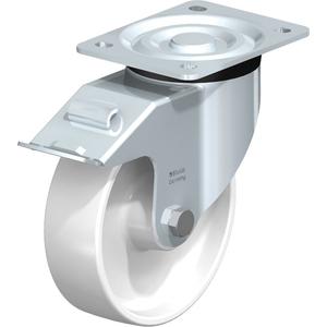White Caster - 6" (152.4 mm), 440 lbs. (199.58 kg.), Polyamide, Swivel with Brake, Steel, 1-15/32" (37 mm), 2-5/8" - 3" (67 mm x 76 mm) - 3" - 3-5/8" (76 mm - 92 mm), 3/8" (9.52 mm)