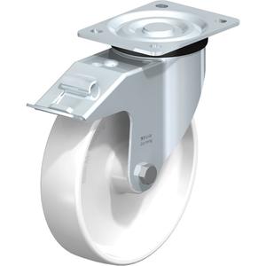 White Caster - 8" (203.2 mm), 440 lbs. (199.58 kg.), Polyamide, Swivel with Brake, Steel, 1-15/32" (37 mm), 2-5/8" - 3" (67 mm x 76 mm) - 3" - 3-5/8" (76 mm - 92 mm), 3/8" (9.52 mm)