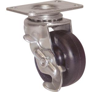 General Purpose Caster - 2" (51 mm), 80 lbs. (36 kg.), Polyolefin, Rigid with Brake, Steel, 7/8" (22 mm), 1" x 2" (25 mm x 50 mm), 17/64" (6.74 mm), 1-1/2" x 1-1/2" (38 mm x 38 mm), Plain, 1.75"
