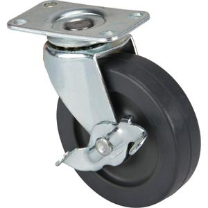 General Purpose Caster - 3" (76 mm), 90 lbs. (40.8 kg.), Rubber, Swivel with Brake, Steel, 7/8" (22 mm), 1" x 2" (25 mm x 50 mm), 17/64" (6.74 mm), 1-1/2" x 1-1/2" (38 mm x 38 mm), Steel, 2.3125"