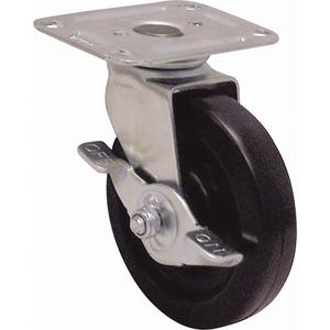 Light-Duty Caster - 5" (127 mm), 250 lbs. (113 kg.), Urethane, Swivel with Brake, Steel, 1-1/4" (31.75 mm), 1-3/4" x 3" (44 mm x 76 mm), 5/16" (7.93 mm), 2-3/4" x 3-3/4" (70 mm x 95 mm), Nylon, 3.5625"