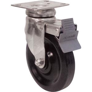 General Purpose Caster - 4" (101.6 mm), 350 lbs. (158.8 kg.), Urethane, Swivel with Brake, Steel, 1-1/4" (31.75 mm), 1-3/4" x 2-7/8" (44 mm x 73 mm), 5/16" (7.93 mm), 2-3/4" x 3-3/4" (70 mm x 95 mm), Steel