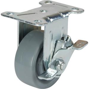 General Purpose Caster - 4" (101.6 mm), 300 lbs. (136 kg.), Steel, Rigid with Side Brake, Steel, 1-1/4" (31.75 mm), 1-3/4" x 2-7/8" (44 mm x 73 mm), 5/16" (7.93 mm), 2-3/4" x 3-3/4" (70 mm x 95 mm), Steel