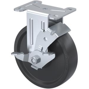 General Purpose Caster - 4" (101.6 mm), 350 lbs. (158.8 kg.), Urethane, Swivel with Brake, Steel, 1-1/4" (31.75 mm), 1-3/4" x 2-7/8" (44 mm x 73 mm), 5/16" (7.93 mm), 2-3/4" x 3-3/4" (70 mm x 95 mm), Steel