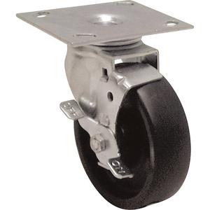 Medium Duty Caster - 5" (127 mm), 450 lbs. (204 kg.), Polyolefin, Swivel with Brake, Steel, 1-1/2" (38 mm), 3" x 3-5/8" (76 mm x 92 mm), 3/8" (9.52 mm), 4" x 4-1/2" (102 mm x 114 mm)