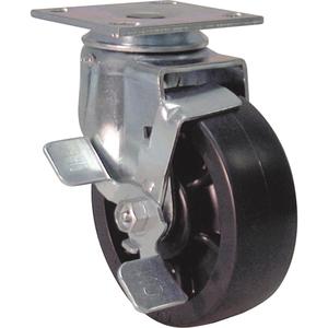 Heavy-Duty EMaxx Kingpin Caster - 6" (152.4 mm), 1150 lbs. (521 kg.), Plastic/Nylon, Swivel with Brake, Steel, 2" (50.8 mm), 2-5/8" - 3" (67 mm x 76 mm) - 3" - 3-5/8" (76 mm - 92 mm), 3/8" (9.52 mm), 4" x 4-1/2" (102 mm x 114 mm)