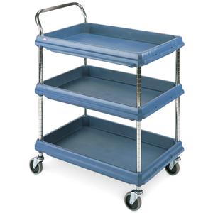 Deep Ledge Utility Cart - 3, 400 lbs., Plastic, 21", 41", 33", Rubber, Knocked Down, Grey