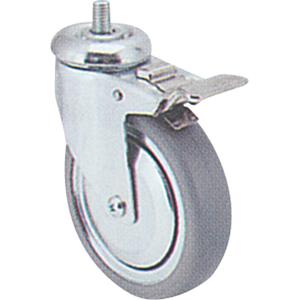 Zinc Plated Caster - 3" (76 mm), 150 lbs. (68 kg.), Grey Rubber, Swivel with Brake, Stainless Steel, 1-1/4" (31.8 mm), Threaded, 1/2" (13 mm), 3/4" (19 mm), Ball, 4.25", 3"