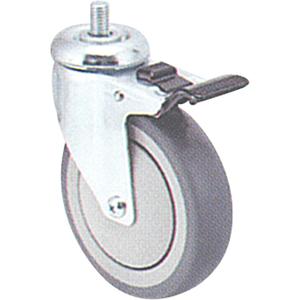 Zinc Plated Caster - 4" (102 mm), 200 lbs. (91 kg.), Crown Grey Adv, Swivel with Brake, Stainless Steel, 1-1/4" (31.8 mm), Threaded, 1/2" (13 mm), 3/4" (19 mm), Celcon, 5.25", 3.25"