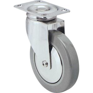 Caster - 3" (76 mm), 125 lbs. (57 kg.), Rubber, Swivel, Stainless Steel, 1-1/4" (31.75 mm), 3" x 1-3/4" (76 mm x 44 mm), 15/16" (23.8 mm), 2-1/2" x 3-5/8" (64 mm x 92 mm)