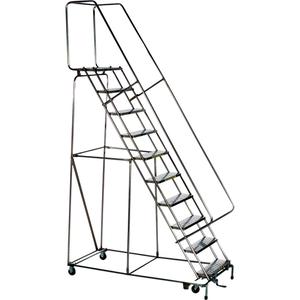 Lockstep Rolling Ladders - 10, 100", 14", 24", Stainless Steel, Perforated, 133", 76", 32"