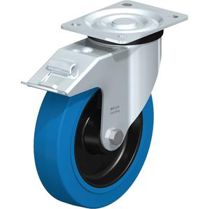 Blue Caster - 8" (203.2 mm), 770 lbs. (349 kg.), Rubber, Swivel with Brake, Steel, 2" (50.8 mm), 4-1/8" x 3" (105 mm x 76 mm), 7/16" (11 mm), 4-1/4" x 5-1/2" (108 mm x 140 mm)