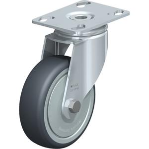 Caster - 4" (101.6 mm), 200 lbs. (91 kg.), Thermoplastic Rubber, Swivel, Steel, 1-1/4" (31.75 mm), 2-3/4" x 1-3/4" (70 mm x 44 mm), 5/16" (7.93 mm), 2-1/2" x 3-1/2" (64 mm x 89 mm), Ball, 5.25"