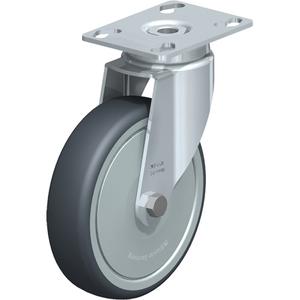 Caster - 5" (127 mm), 220 lbs. (100 kg.), Thermoplastic Rubber, Swivel, Steel, 1-1/4" (31.75 mm), 2-3/4" x 1-3/4" (70 mm x 44 mm), 5/16" (7.93 mm), 2-1/2" x 3-1/2" (64 mm x 89 mm), Ball, 6.25"