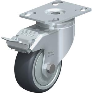 Caster - 3-1/8" (79.5 mm), 130 lbs. (59 kg.), Thermoplastic Rubber, Swivel with Brake, Steel, 1-1/4" (31.75 mm), 2-3/4" x 1-3/4" (70 mm x 44 mm), 5/16" (7.93 mm), 2-1/2" x 3-1/2" (64 mm x 89 mm), Ball