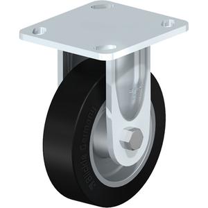 Heavy-Duty Kingpinless Caster - 5" (127 mm), 550 lbs. (249.5 kg.), Rubber, Rigid, Steel, 1-9/16" (40 mm), 2-5/8" x 3-5/8" (67 mm x 92 mm) to 3" x 3" (76 mm x 76 mm), 3/8" (9.52 mm), 4" x 4-1/2" (102 mm x 114 mm)