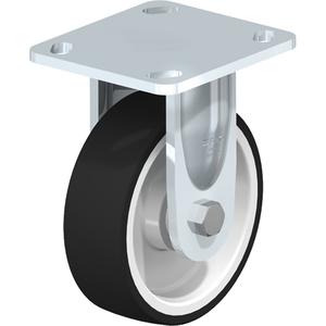 Heavy-Duty Kingpinless Caster - 5" (127 mm), 770 lbs. (349 kg.), Thermoplastic Polyurethane, Rigid, Steel, 1-9/16" (40 mm), 2-5/8" x 3-5/8" (67 mm x 92 mm) to 3" x 3" (76 mm x 76 mm), 3/8" (9.52 mm), 4" x 4-1/2" (102 mm x 114 mm)