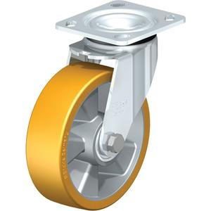 Heavy-Duty Kingpinless Caster - 6-5/16" (160.3375 mm), 1210 lbs. (550 kg.), Polyurethane, Swivel, Steel, 2" (50.8 mm), 2-5/8" x 3-5/8" (67 mm x 92 mm) to 3" x 3" (76 mm x 76 mm), 3/8" (9.52 mm), 4" x 4-1/2" (102 mm x 114 mm)