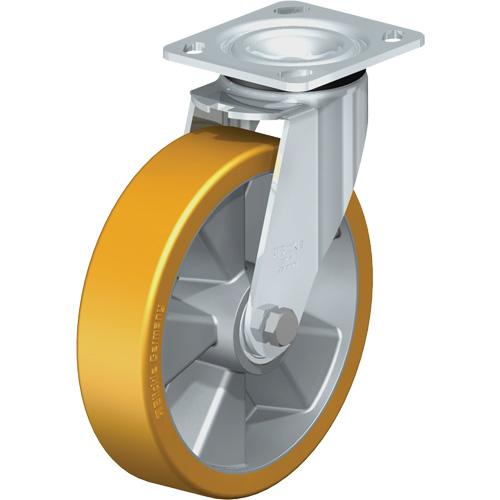 Heavy-Duty Kingpinless Caster - 8" (203.2 mm), 1250 lbs. (567 kg.), Polyurethane, Swivel, Steel, 2" (50.8 mm), 2-5/8" x 3-5/8" (67 mm x 92 mm) to 3" x 3" (76 mm x 76 mm), 3/8" (9.52 mm), 4" x 4-1/2" (102 mm x 114 mm)
