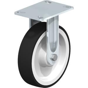 Heavy-Duty Kingpinless Caster - 8" (203.2 mm), 1760 lbs. (798.32 kg.), Thermoplastic Polyurethane, Rigid, Steel, 2" (50.8 mm), 2-7/16" x 5-1/4" (62 mm x 133 mm) to 3-3/8" x 4-15/16" (86 mm x 125 mm), 1/2" (12.7 mm)